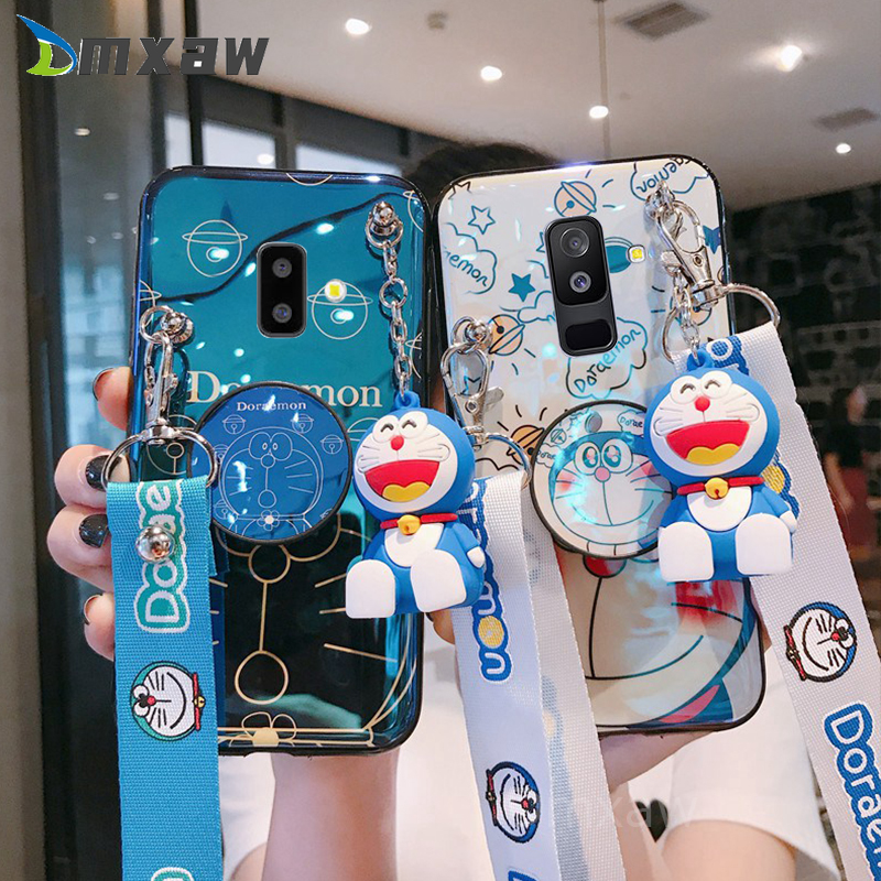 Doraemon Case Samsung Galaxy A8 A6 Plus J8 2018 A2 Core A10E J4+ J4 Core J6+ Plus J6 J4 J2 Pro A7 2018 S10e Cute Case Exquisite Blu-ray Cartoon Cat Case +Holder Stand + Lanyard Soft Cover