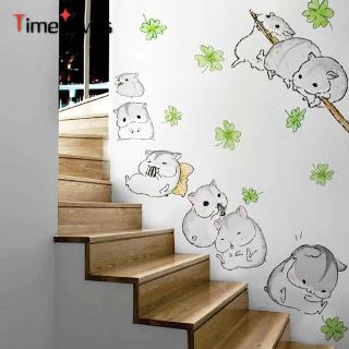 TF▶ Lovely Hamster Wall Sticker for Kids Rooms Kindergarten Cartoon Wallpaper Stairs Home Decor