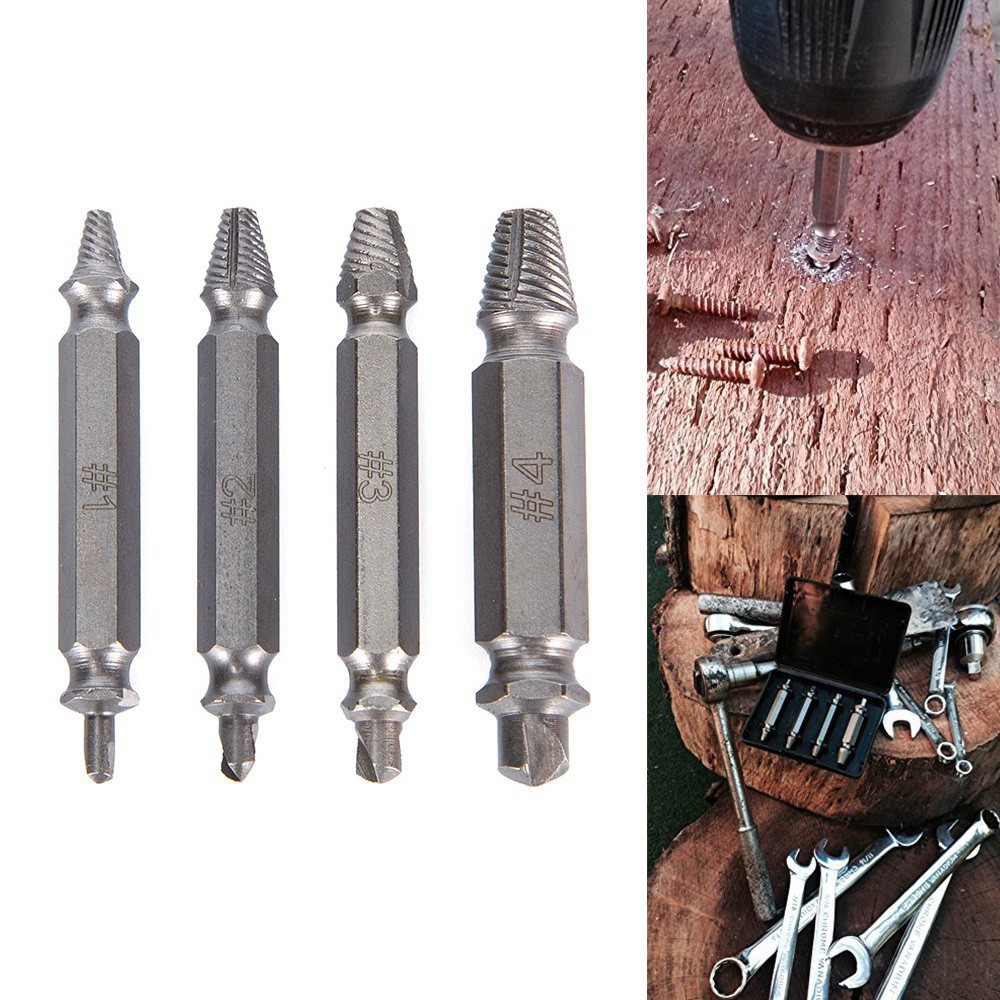 4PCS Speed Out Screw Extractor Drill Bits Tool Broken Damaged Bolt Remover SRKT