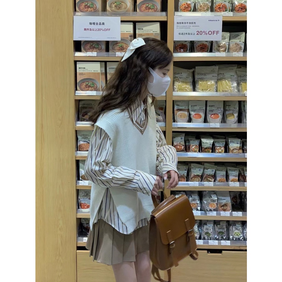 Áo dệt kim ZHELIHANGFEI không tay dáng rộng phong cách thời trang Nhật Bản