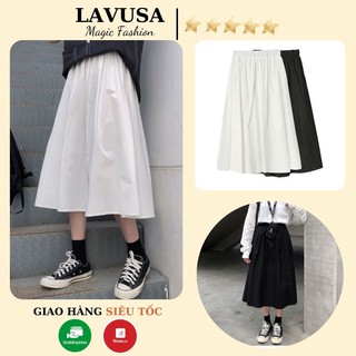 Chân váy kaki 🐷freeship🐷 váy bồng lưng chun dài hai màu đen trắng lavusa cv03