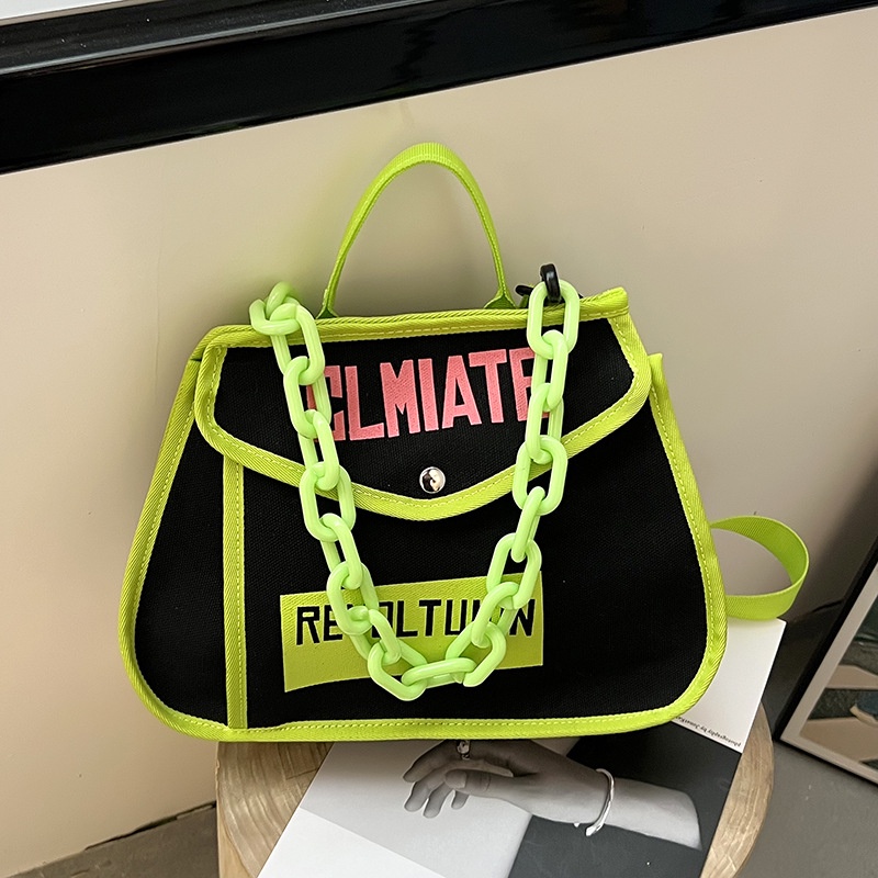 Túi Đeo Vai Bằng Vải canvas Màu Sắc Tương Phản Phong Cách Hàn Quốc Dành Cho Nữ