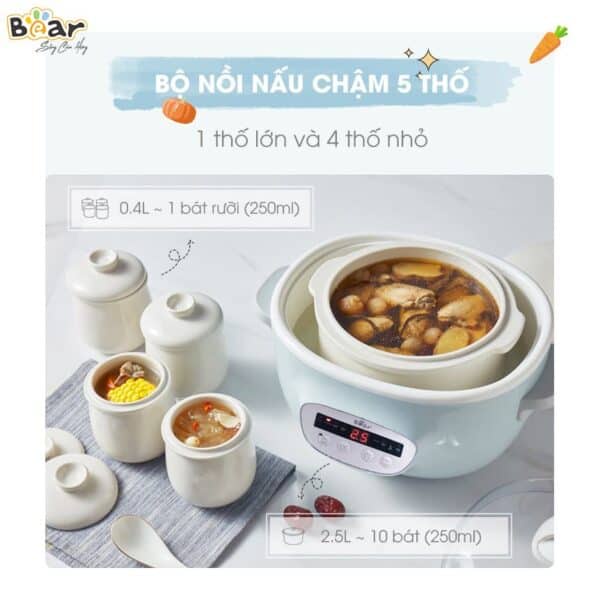 Nồi nấu cháo chậm Bear 2.5L SUBE003 / Bear SUBE002 / Bear SUBE001 / Bear DDZ-C25E1 ,Bảo hành 18 tháng
