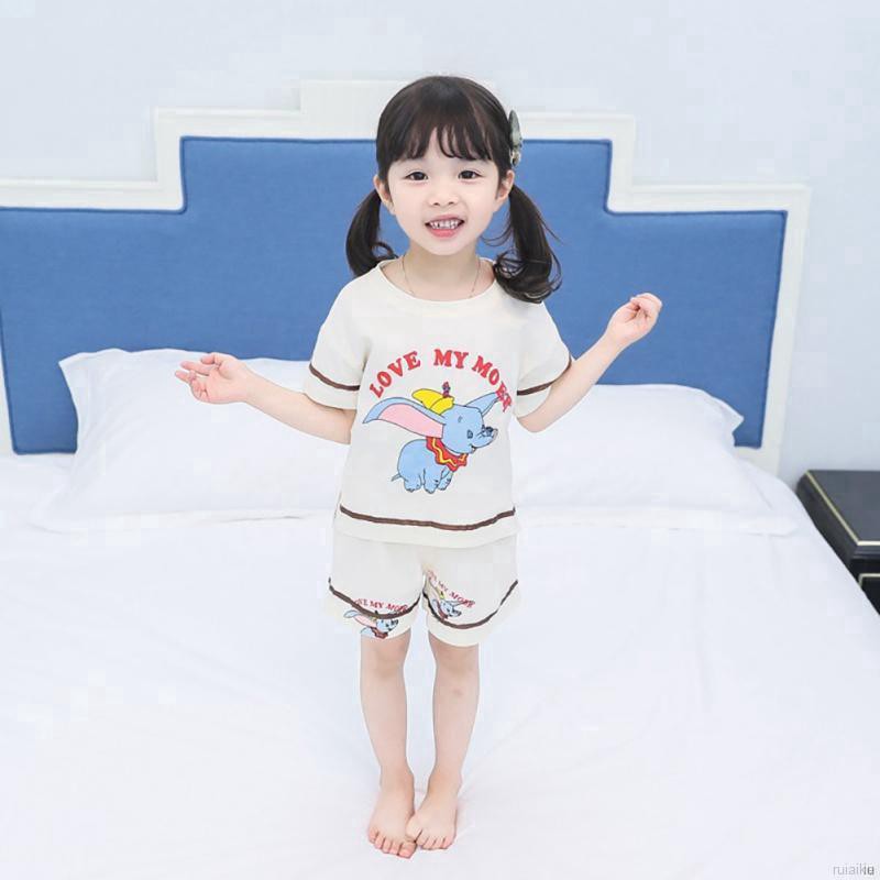 ruiaike  Summer Boy Girl Short-Sleeved Sleepweat Suits Kids Cartoon Print Tops Pants Pajamas Set