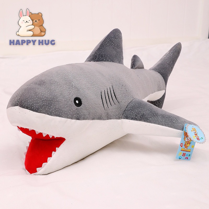 Gấu Bông Cá mập Size 42cm vỏ nhung lấp lánh nhồi gòn cao cấp - Happy Hug