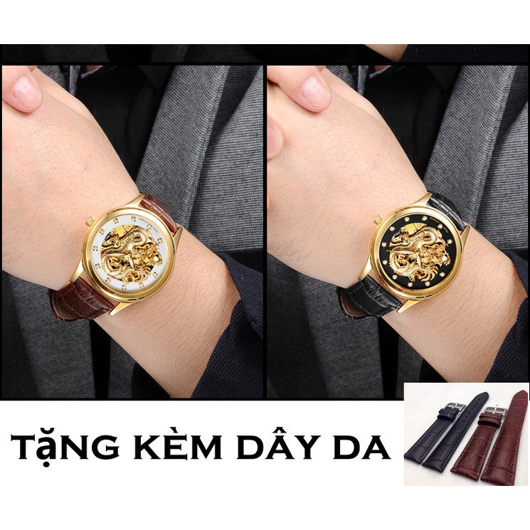 Đồng Hồ nam Automatic tivise mặt rồng dây đúc tặng thêm dây da