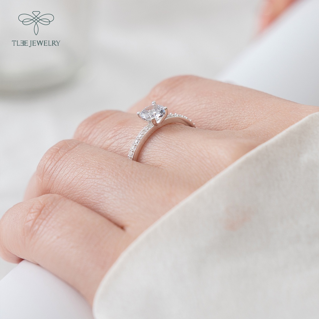 Nhẫn bạc nữ TLEE ổ đá 4 chấu viền đá bằng sang trọng NCJ A0202