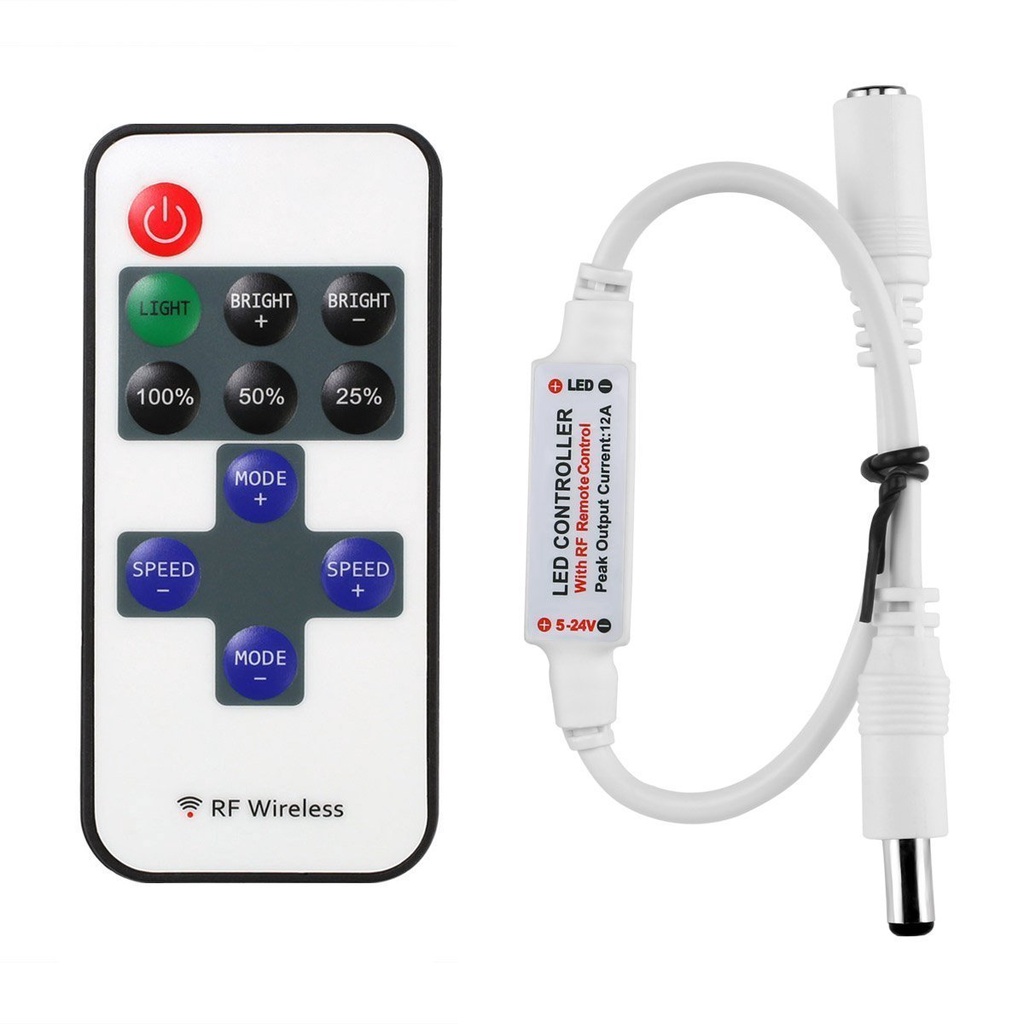 Bộ điều khiển từ xa không dây mini RF 11 phím với đầu nối DC cho đèn dải LED 3528 5050 một màu