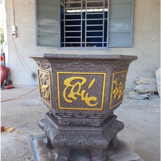 Khuôn đúc chậu lục giác 60 cao 45 mẫu Phúc- Lộc-Thọ phối Chim Phi Điểu lòng trong liền khối