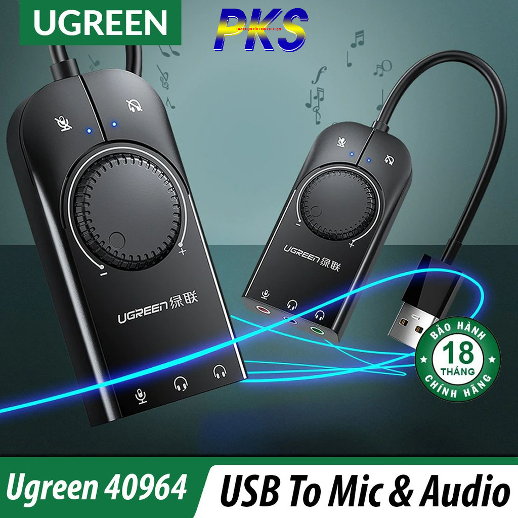 USB Sound 3.5mm có điều chỉnh âm lượng Ugreen 40964 chính hãng