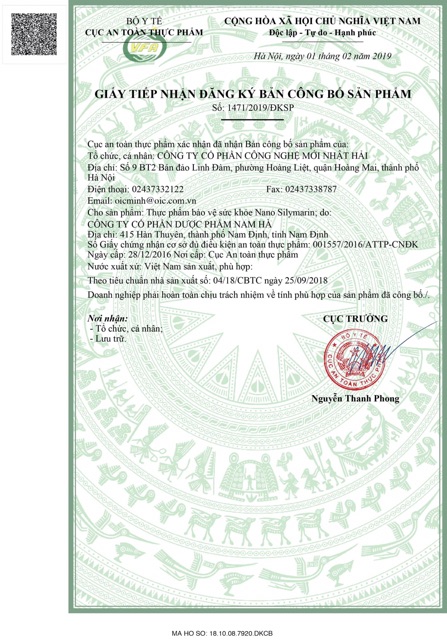 Thực phẩm bảo vệ sức khoẻ NANO SILYMARIN OIC