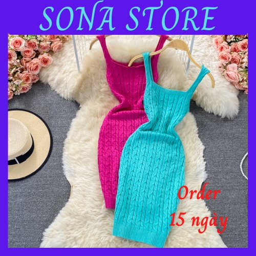 Váy body dáng ngắn len dệt kim 2 dây đầm ôm nữ sexy gợi cảm sang chảnh tiểu thư bánh bèo cute hàng quảng châu cao cấp
