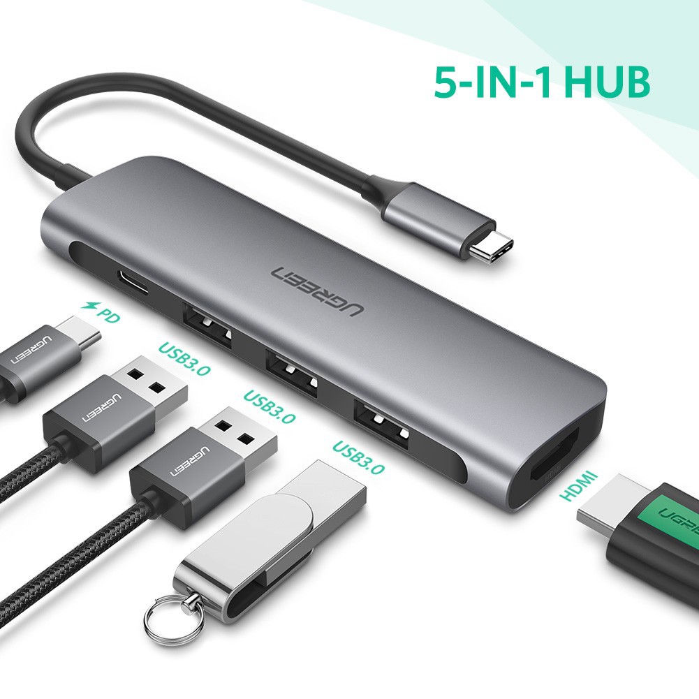 Thiết bị mở rộng USB type-C sang HDMI/ Hub USB 3.0 hỗ trợ sạc cổng USB-C chính hãng Ugreen 50209