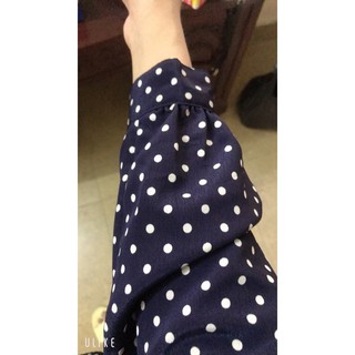 áo sơ mi lụa chấm bi vintage tay phồng