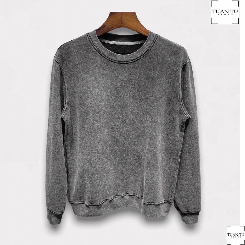 Aó nỉ nam dài tay Sweater Wash BTM (form slim,chất nỉ cao cấp wash xám,ấm áp giữ nhiệt) | BigBuy360 - bigbuy360.vn