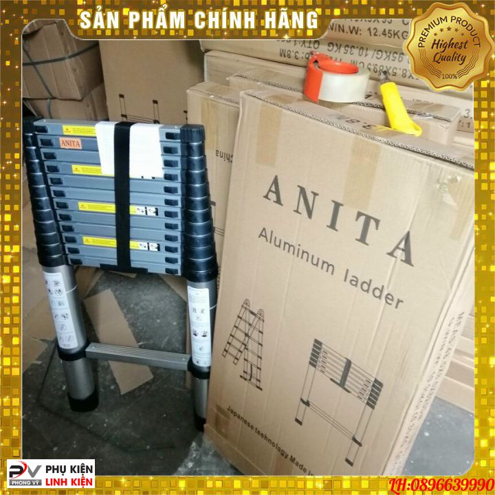 Thang nhôm rút chữ A Anita cao cấp (1.9m-2.5m) - Có Bánh Xe