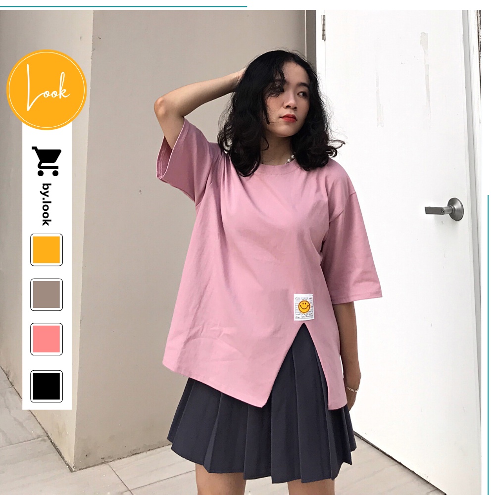 Áo thun xẻ tà Unisex LM Basic Tee phông trơn nữ tay lỡ Freesize form rộng Hàn Quốc | BigBuy360 - bigbuy360.vn