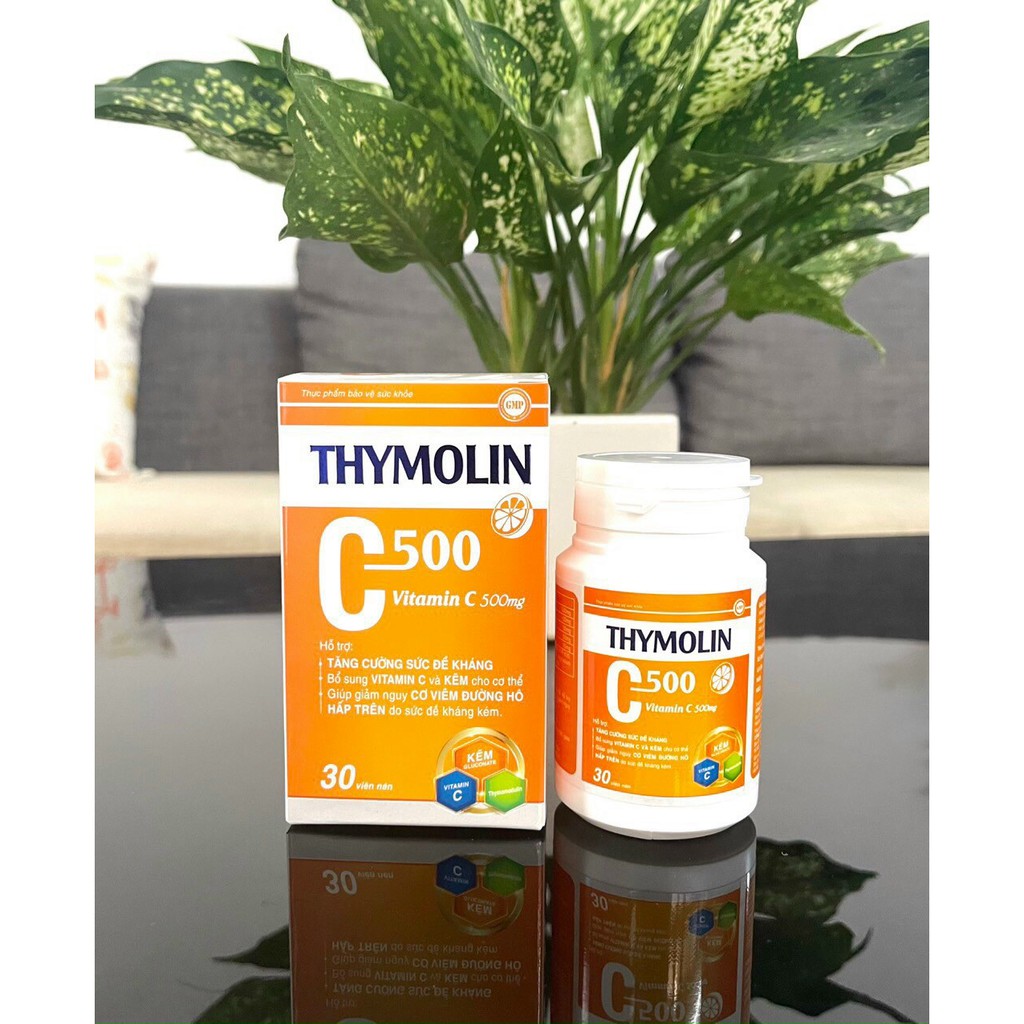 Viên uống Vitamin C 500 tăng sức đề kháng, tăng độ bền cho mạch máu kết hợp với Thymolin tăng sức đề