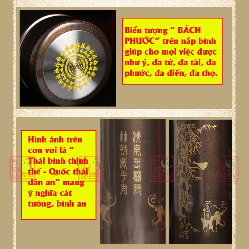 Bình giữ nhiệt nóng lạnh phong thủy Phúc Lâm Môn inox 304 cao cấp - giữ nhiệt 12h - mang lại cát tường, bình an, may mắn