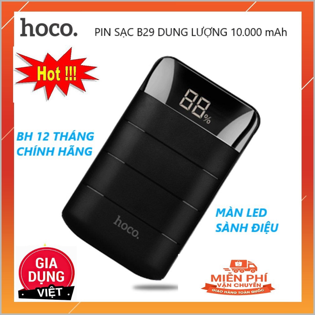 Pin Sạc Dự Phòng 10.000 mAh 2 Cổng Ra, Màn Led HOCO B29 Chính Hãng