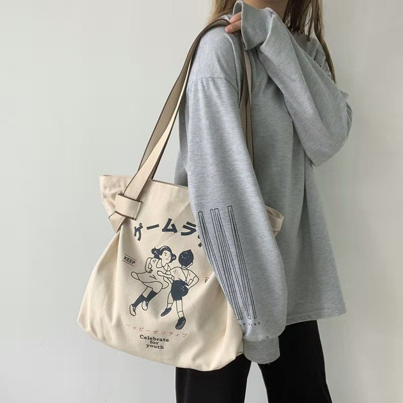Túi Xách Canvas Cỡ Lớn Thiết Kế Đơn Giản Phong Cách Retro Nhật Bản