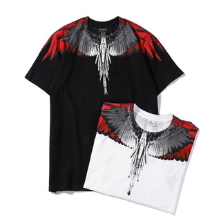 Áo thun cotton tay ngắn in hình đôi cánh màu trắng đen thời trang