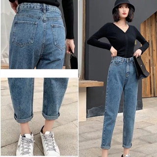 Quần bò lót lông dáng baggy
