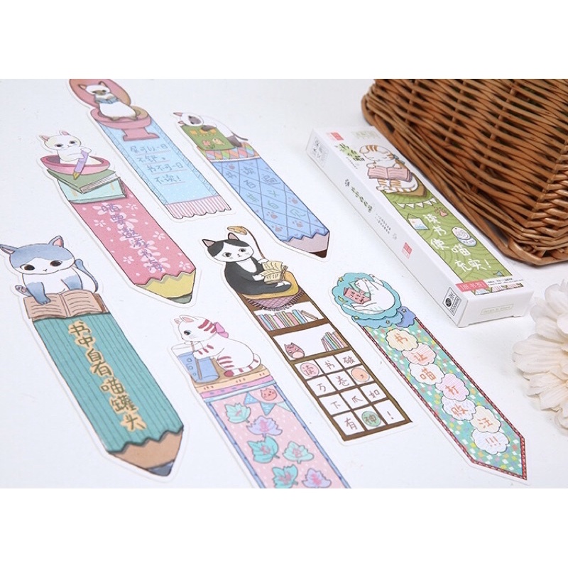 Hộp 30 Bookmark đánh dấu trang hình con mèo siêu cute