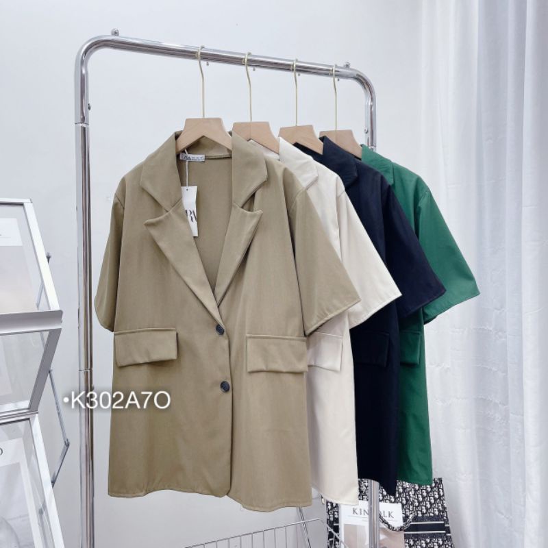 Áo Blazer Tay Ngắn Công Sở Áo Vest Nữ Hàn Quốc Dáng Rộng Túi Nắp Màu Đen/Nâu/Kem/Xanh | BigBuy360 - bigbuy360.vn