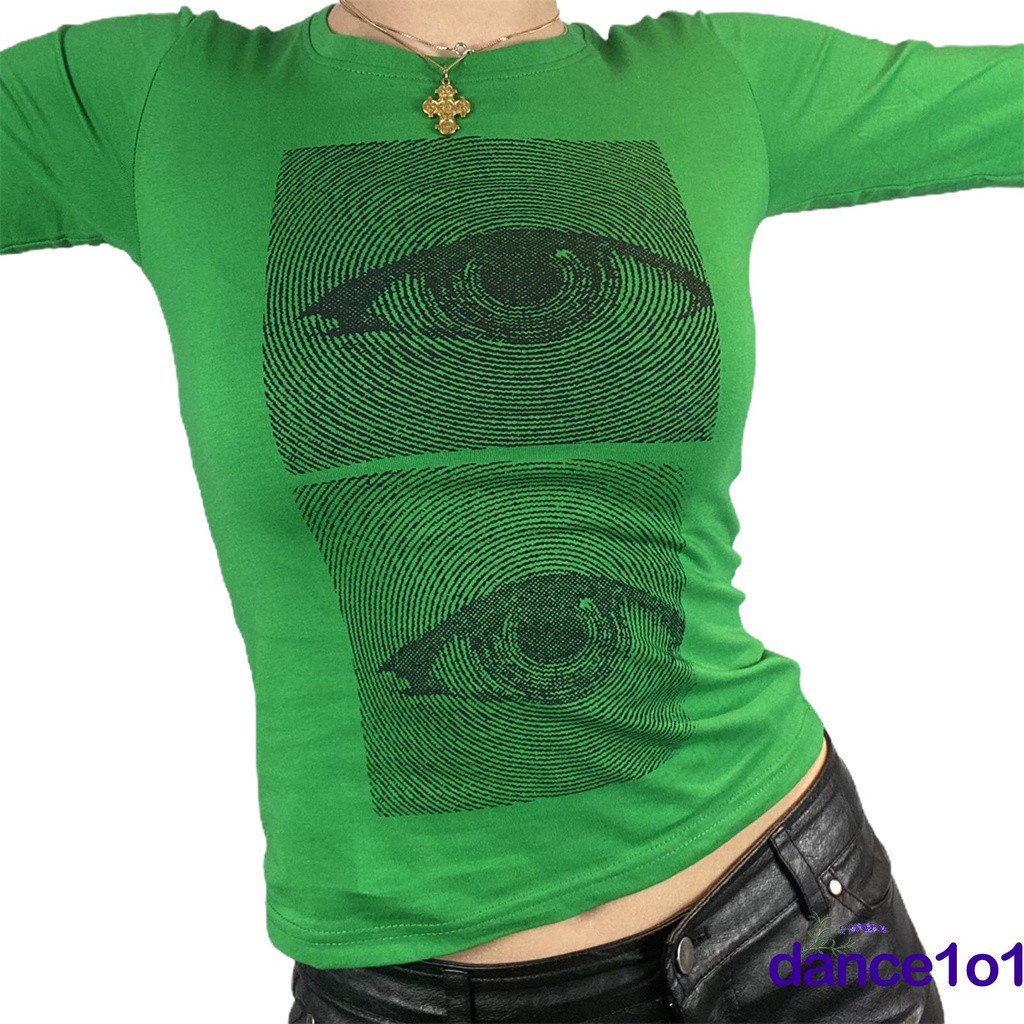 Áo Thun Tay Dài Cổ Tròn Hoạ Tiết Đôi Mắt Thời Trang Mùa Hè Cho Nữ