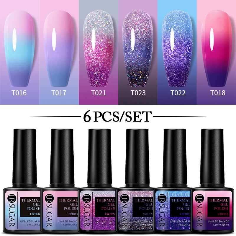 Set 4/ 6 lọ gel sơn móng tay UR SUGAR 7.5ml ngâm nước thay đổi màu sắc nhiều màu tùy chọn