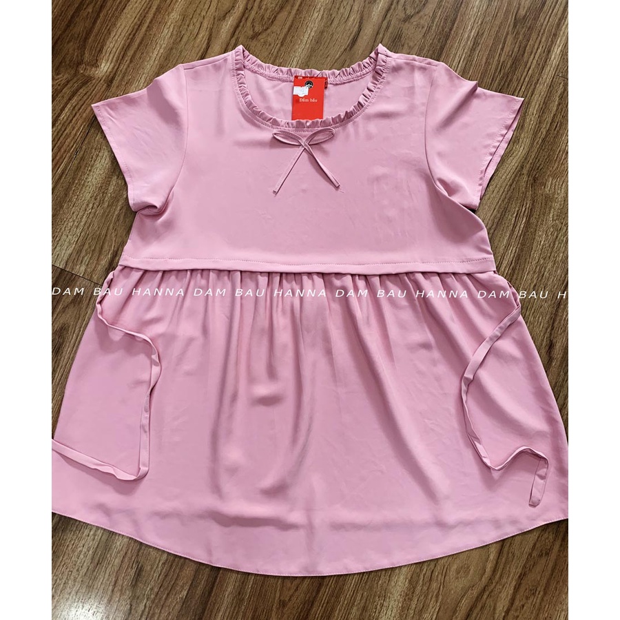 [HANNA] Áo bầu công sở mùa hè có size 70kg vải mango cao cấp thoáng mát không nhăn mềm nhẹ thoải mái có dây nơ cột sau