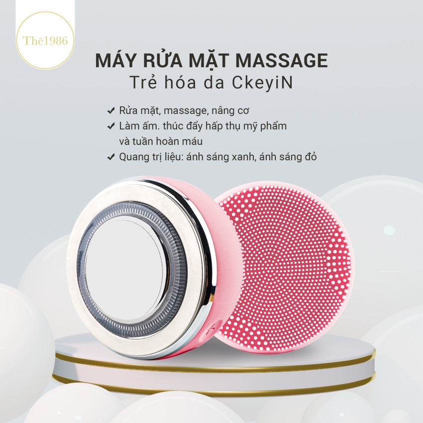 Máy rửa mặt massage, nâng cơ, trẻ hóa da CkeyiN - Màu Hồng, màu xanh