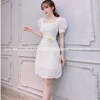 Váy đầm dự tiệc ✨ CAO CẤP ✨ Váy ren công chúa tay bồng cài hoa, mềm mại, có lớp lót, ảnh khách mặc 100%