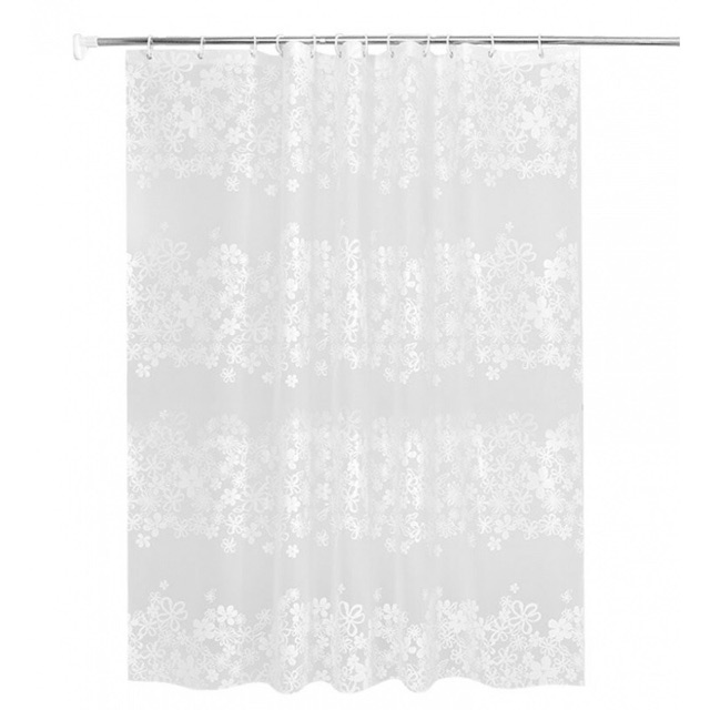 Rèm Phòng tắm / Rèm Cửa sổ Hoạ tiết trong hoa lá Trắng viền A49 180x180cm Loại 1