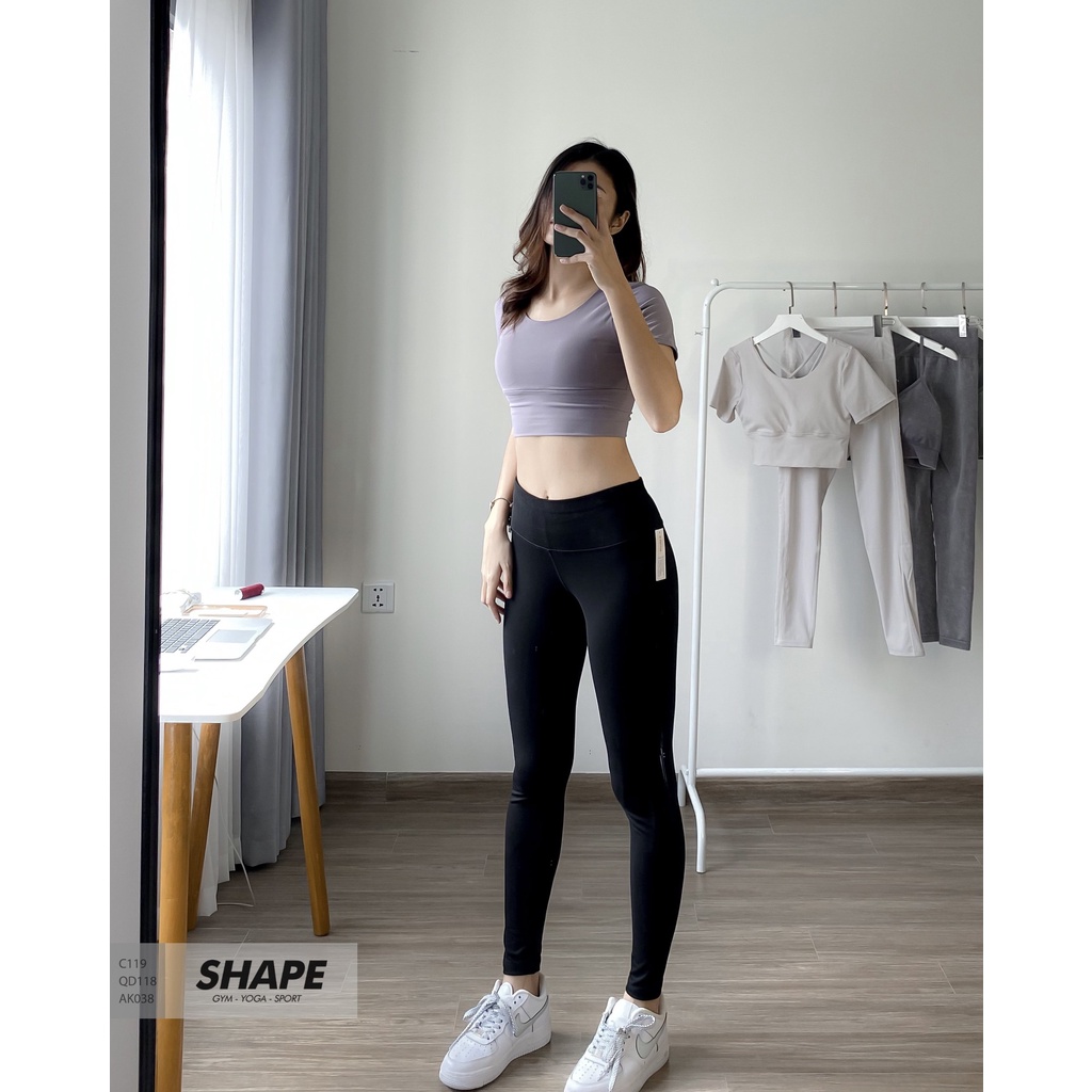 Áo croptop tập gym yoga nữ Shape cộc đan dây lưng [C119]
