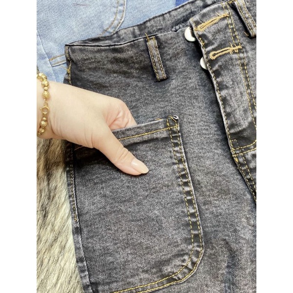 Quần jeans ngố lưng cao 2 nút cạp cao chuẩn dáng