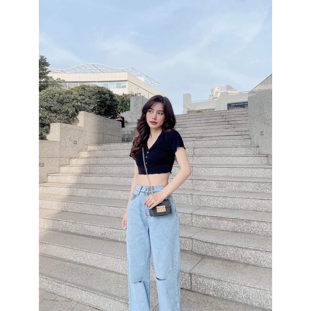 quần jean baggy nữ 321 rách ngối hot hit - hình thật tự chụp