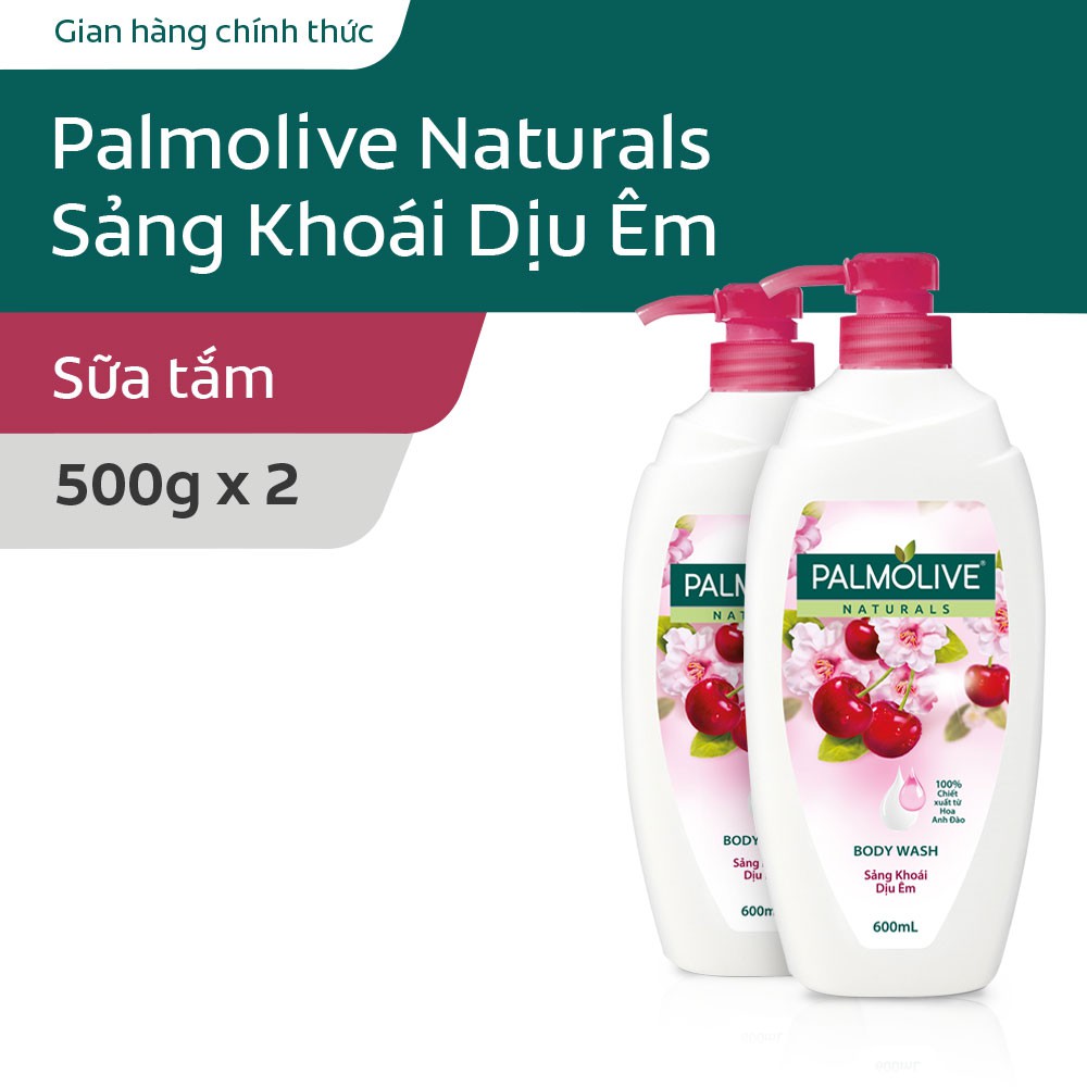 Bộ 2 chai sữa tắm Palmolive sảng khoái dịu êm 100% chiết xuất từ hoa anh đào 500g/chai