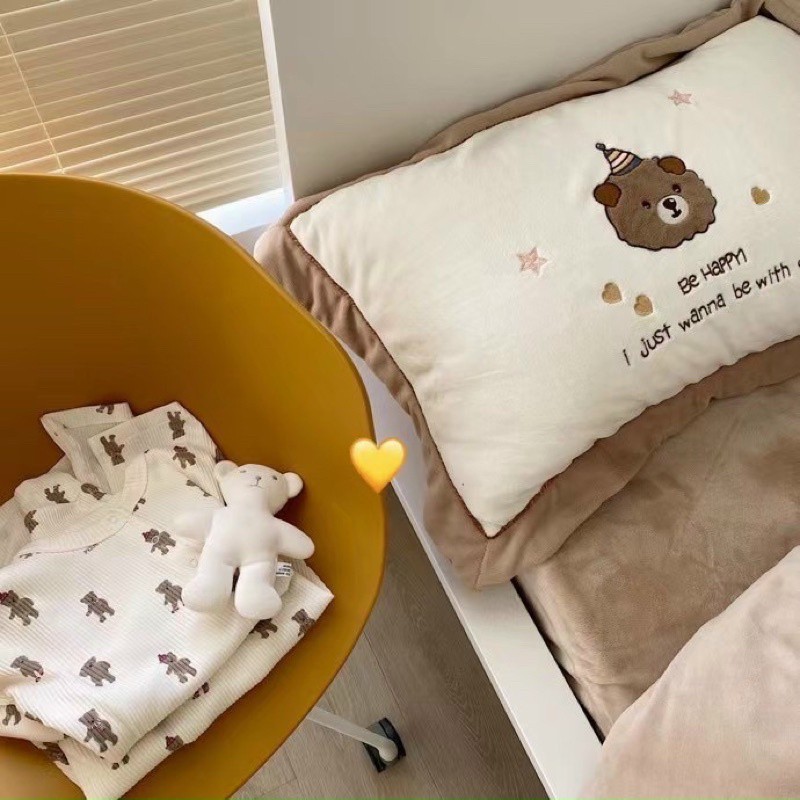 Bộ chăn ga gối Nỉ Nhung Gấu Teddy phiên bản nỉ nhung mịn