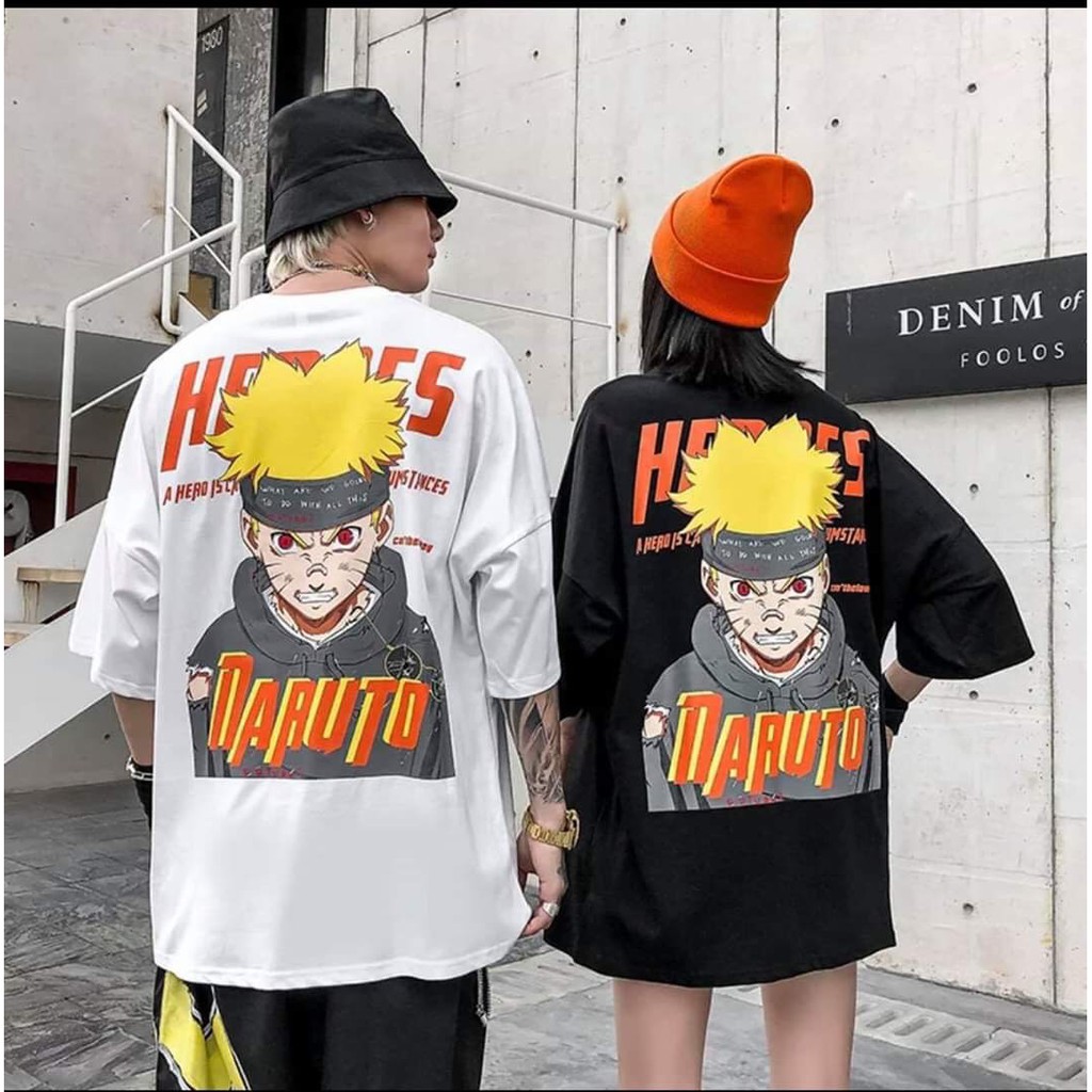 &lt; FREESHIP &gt; Áo thun nam nữ NARUTO tay lỡ vải cotton co giãn mềm mịn form 75kg