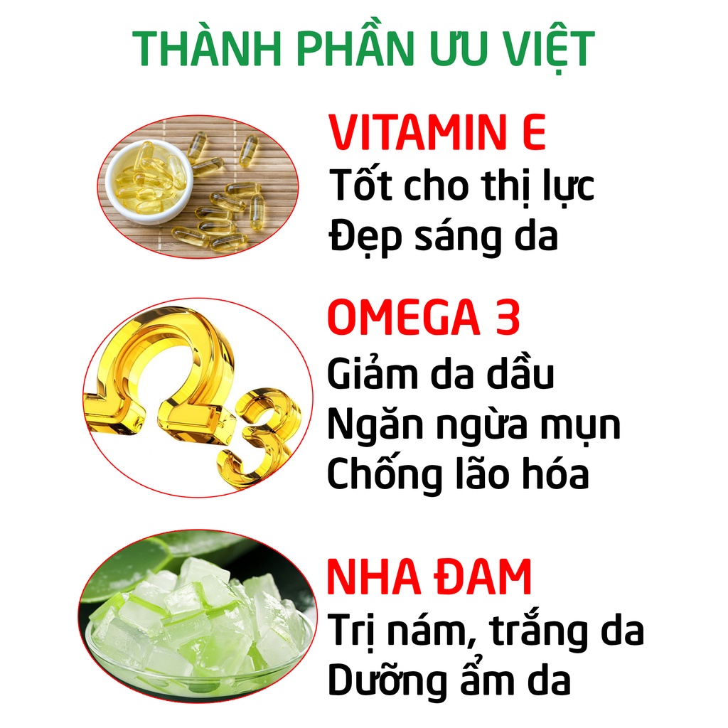 Viên uống đẹp da Vivita E bổ sung Vitamin E, Omega 3, lô hội - Hộp Vàng 30 viên | Thế Giới Skin Care