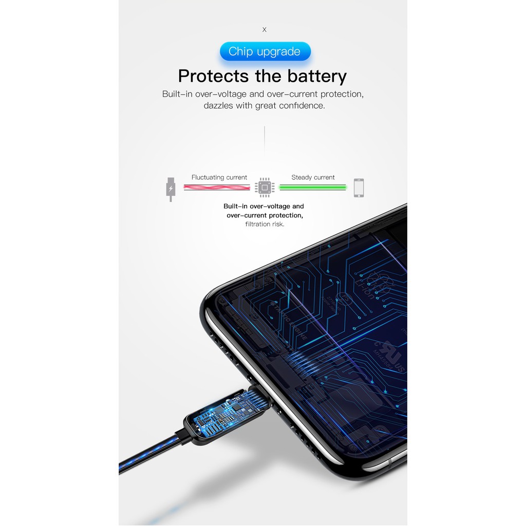 Cáp sạc có đèn Led phát sáng cực đẹp Baseus chuẩn dành cho các đời iphone có thể truyền data chuẩn