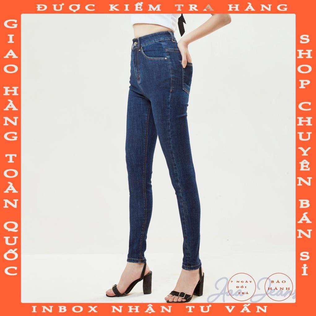 Quần Bò Nữ Cạp Cao Ôm Dáng Skinny Xanh Đậm Aaa Jeans chungmo
