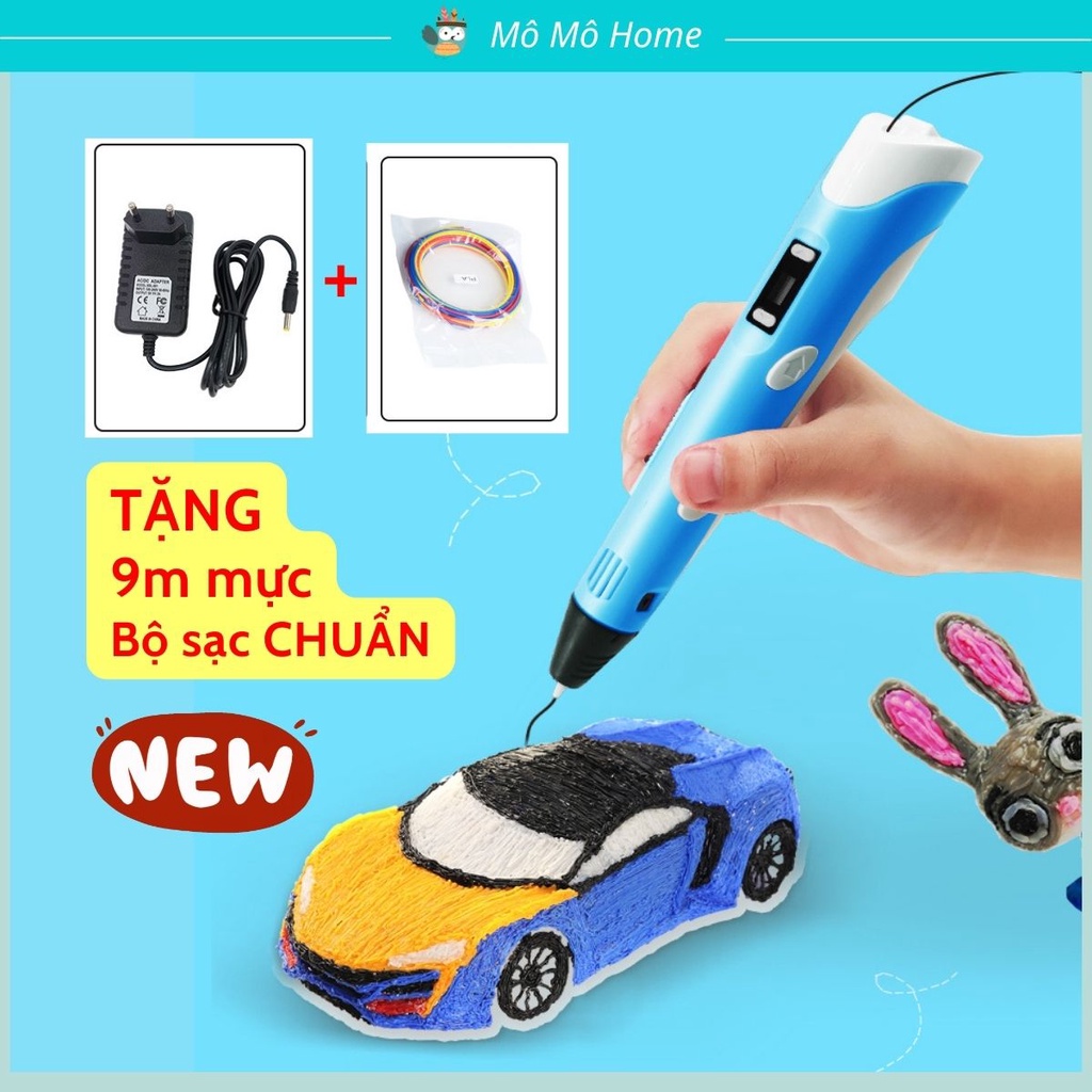 Bút 3D có Bộ Sạc Chuẩn + Bảo hành kèm sợi nhiều màu sắc tạo mô hình 3 chiều độc đáo, in hình 3D cho bé