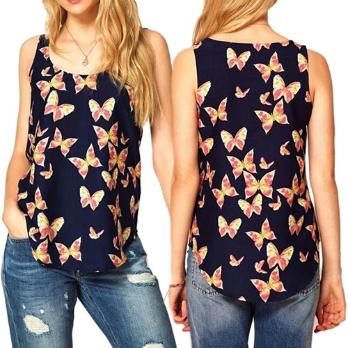 Áo Voan Sát Nách In Họa Tiết Bươm Bướm Thời Trang Dành Cho Nữ