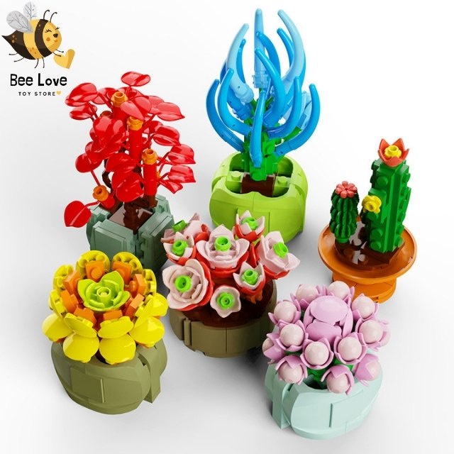 Bộ xếp hình lắp ghép Lego hoa Succulent trang trí tuyệt đẹp, đồ chơi lắp ráp hộp mù chậu cây  BL93 BeeLove
