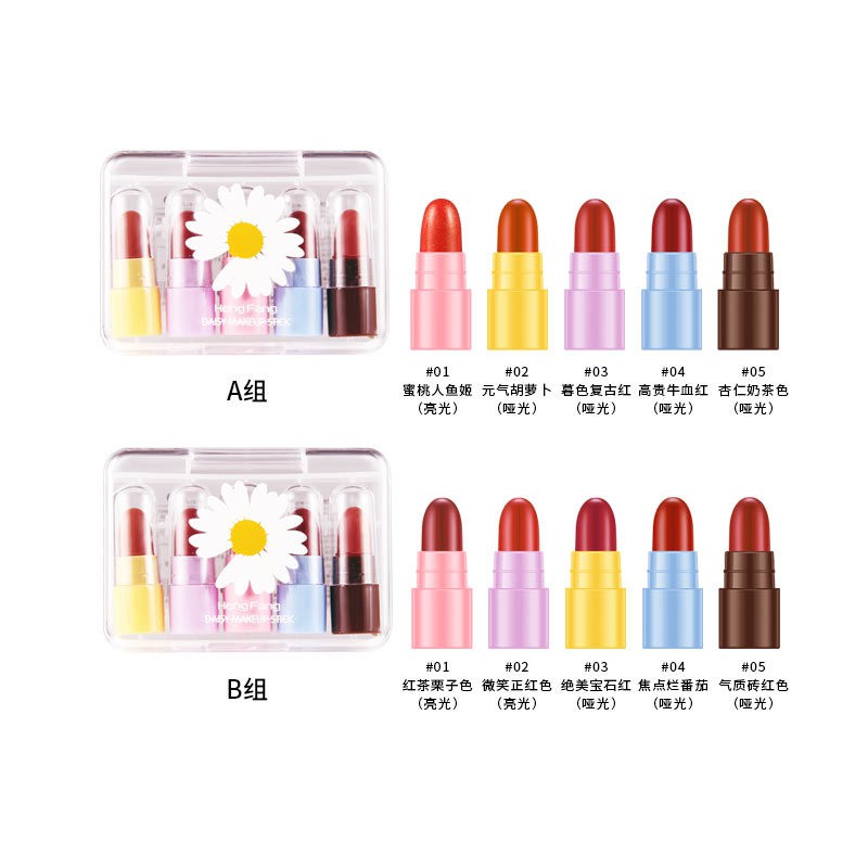 Set Son Nội Địa Trung Mini Hoa Cúc Trắng 5 Cây Lên Màu Chuẩn Bền Màu