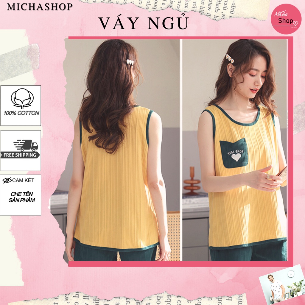 Bộ Ngủ Ba Lỗ Mặc Ở Nhà Thiết Kế Hàn Quốc, Trẻ Trung Dễ Thương, Bộ Ngủ Cotton Thoáng Mát - Mẫu 033