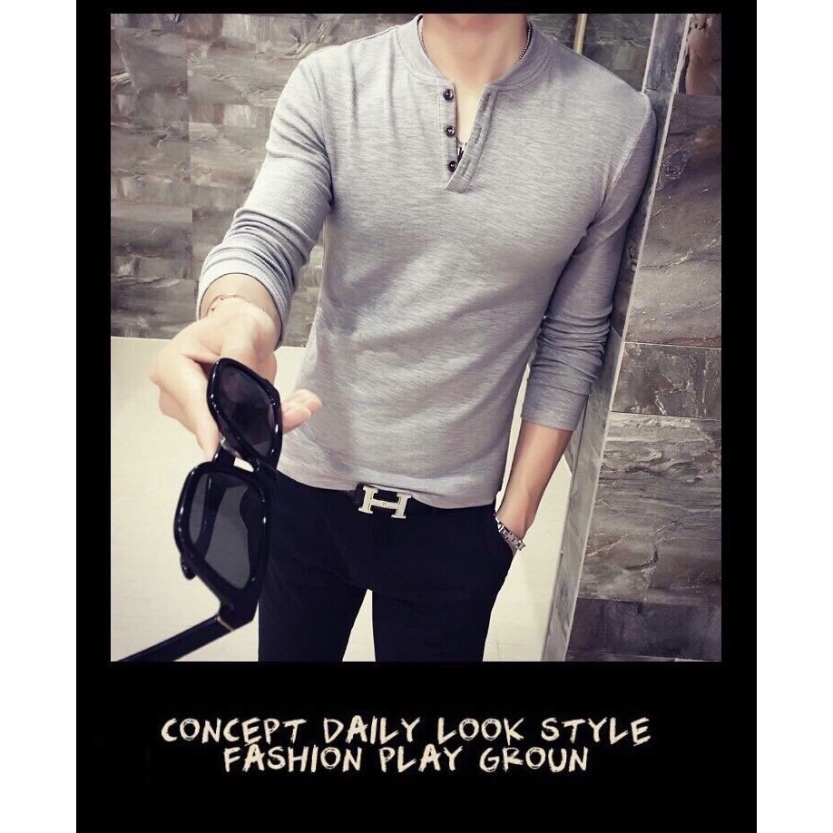 Áo thun nam dài tay cổ V trụ thời trang - cá tính - 4 màu XÁM, TRẮNG ĐEN, XÁM CHÌ (xám chuột) | BigBuy360 - bigbuy360.vn